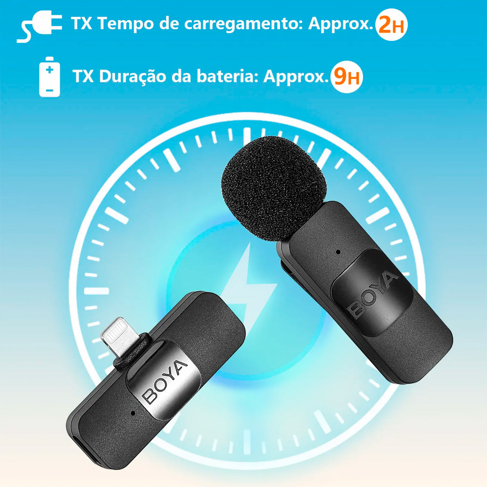 Microfone De Lapela Sem Fio BOYA By-v20 - USB-C - Com 2 microfones